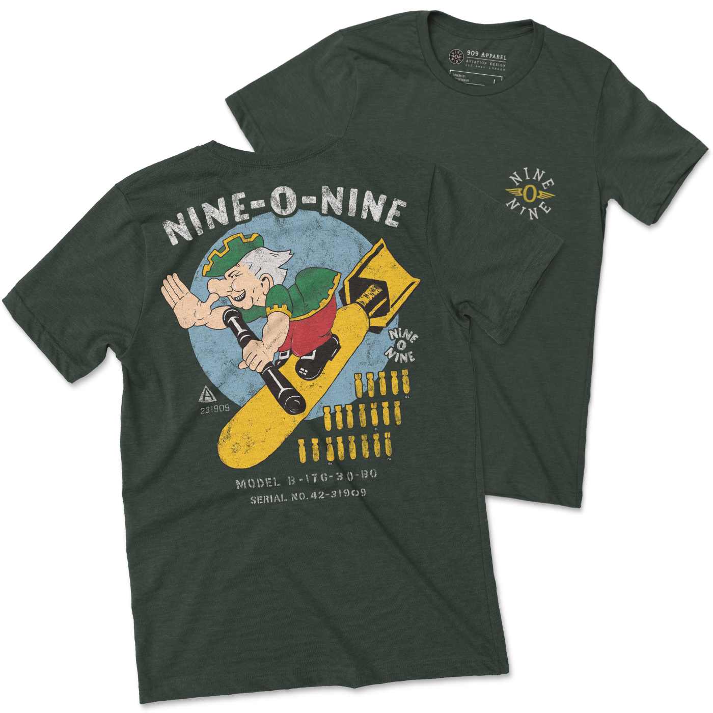 Nine-O-Nine Nose Art - B-17 Flying Fortress Back-Print T-Shirt